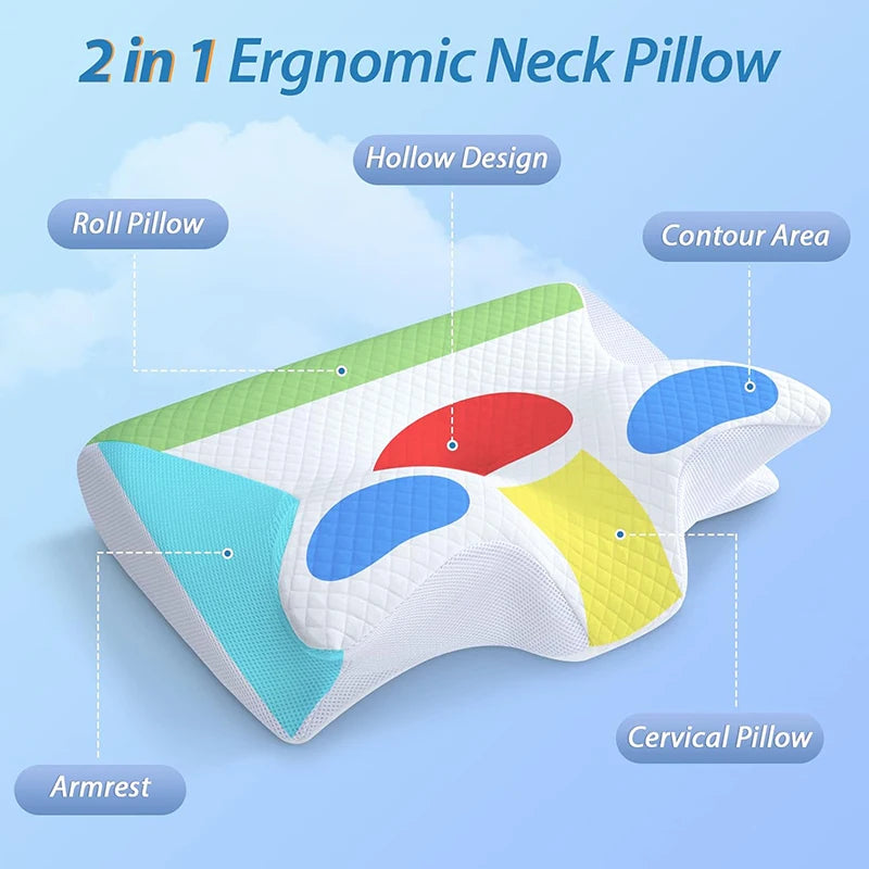 Ergonomic 2-in-1 orthopedic pillow for neck pain.