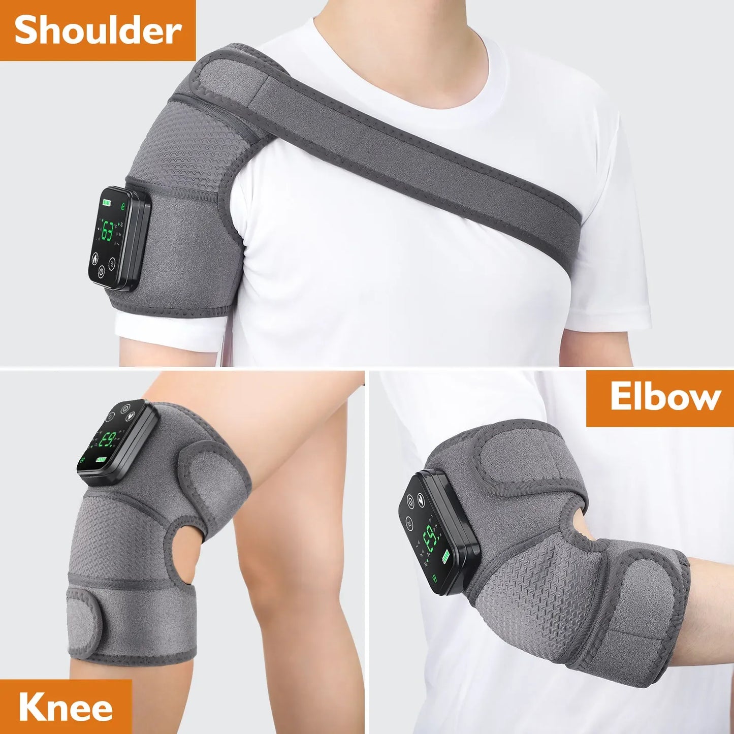 Electric Heating Shoulder Pad Vibration Massage Belt, 3 in 1, Thermal Brace for Knee Elbow Joint, Blood Circulation
