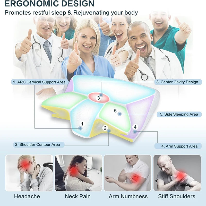 Ergonomic 2-in-1 orthopedic pillow for neck pain.